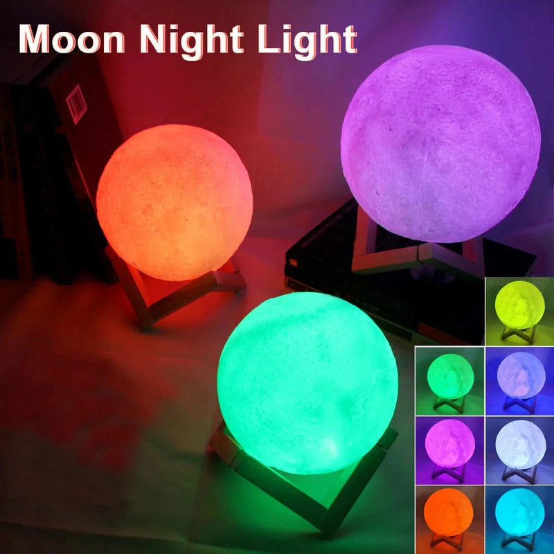 D5 Starry Moon Lamp 8Cm - LED Night Light with Stand
