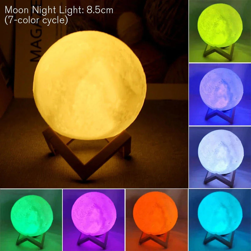 D5 Starry Moon Lamp 8Cm - LED Night Light with Stand