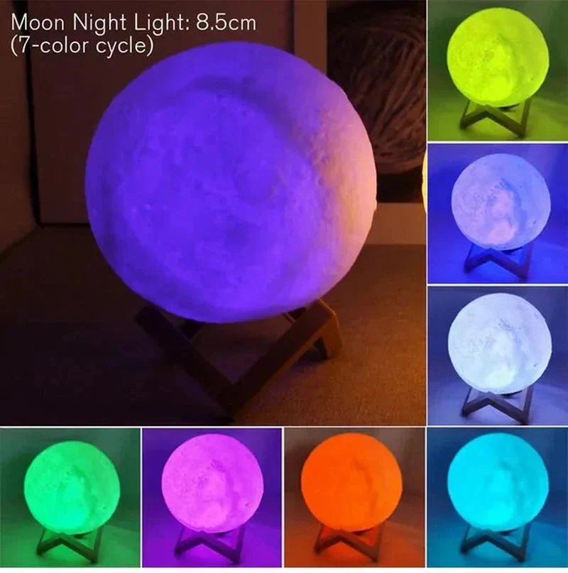 D5 Starry Moon Lamp 8Cm - LED Night Light with Stand