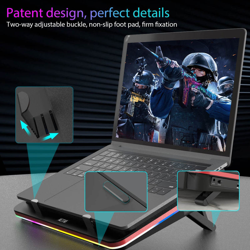 GT500 High-Performance Turbo Fan RGB Laptop Cooling Pad with Adjustable Speed, Seal Foam for Enhanced Cooling, Dust Filter Protection, Compatible with 13-17.3 Inch Gaming Laptops