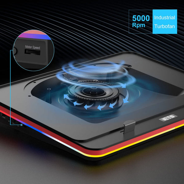 GT500 High-Performance Turbo Fan RGB Laptop Cooling Pad with Adjustable Speed, Seal Foam for Enhanced Cooling, Dust Filter Protection, Compatible with 13-17.3 Inch Gaming Laptops